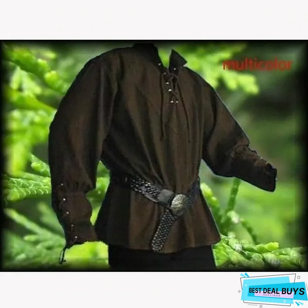 Men Medieval Retro Collar Long Sleeve Shirt
