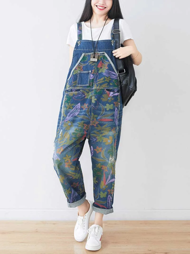 "It’s My Life Flower Printed Denim Overall Dungarees