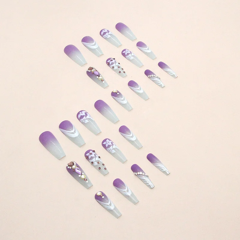 Churchf Churchf Ballet Purple Gradient Flower Flower Nail Drill Model Sun Flower Fake Nail Finished Wear A Nails