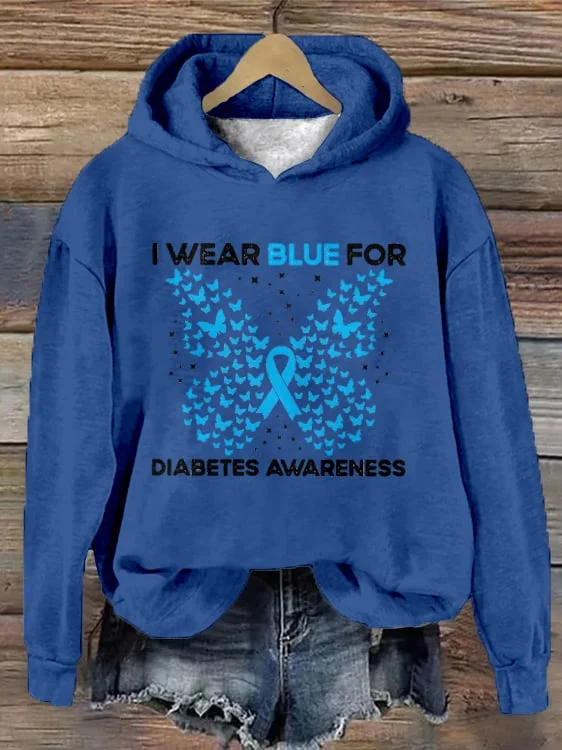 Women's Diabetes Awareness Printed Hooded Long-Sleeve Sweatshirt socialshop