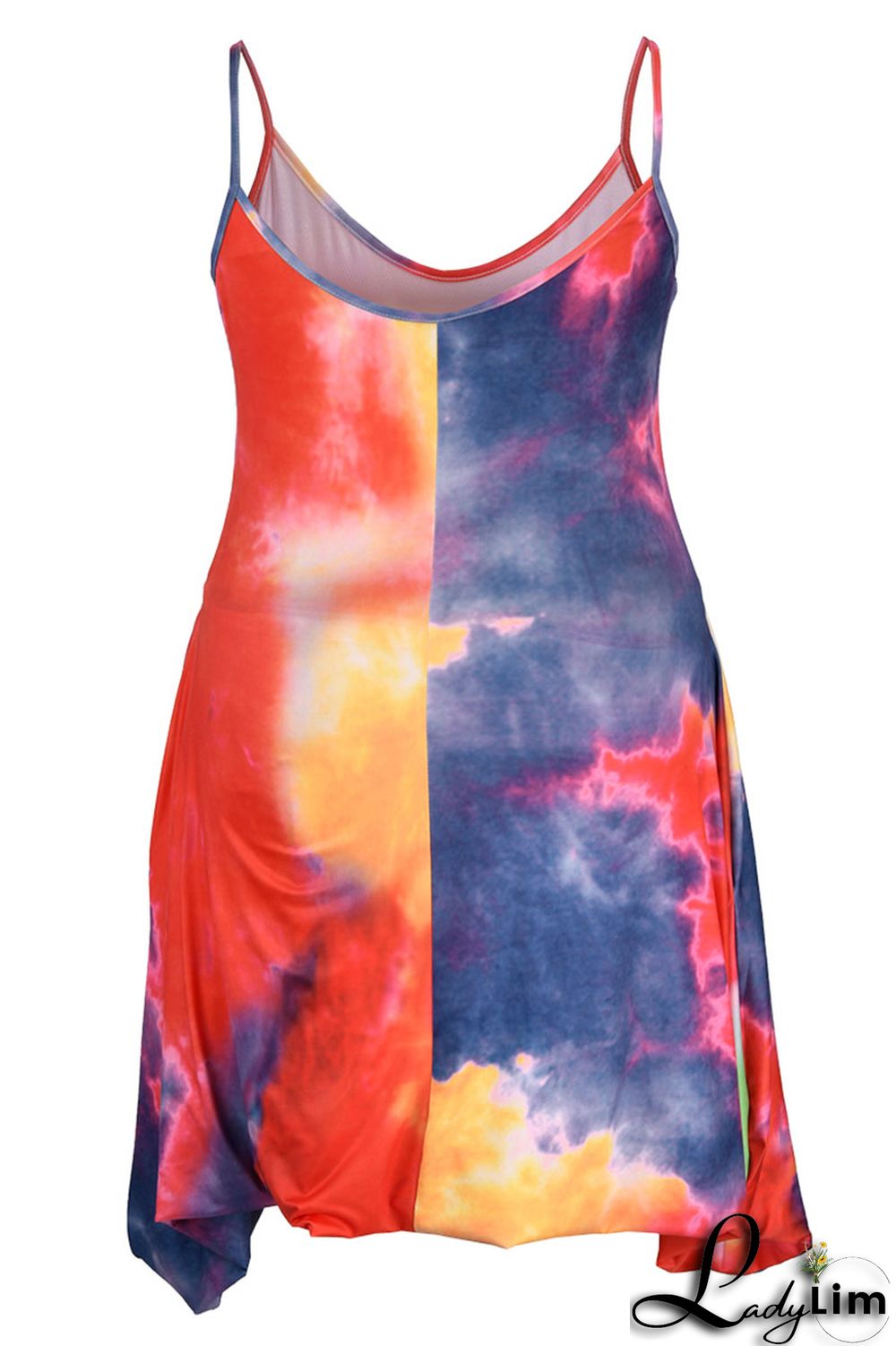 Ink Green Casual Print Patchwork Spaghetti Strap Sling Dress Plus Size Dresses