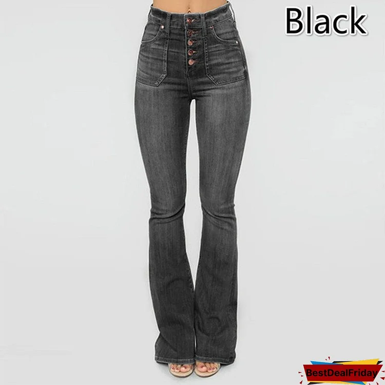 Women'S Pants High Waist Solid Color Washed Jeans Trousers