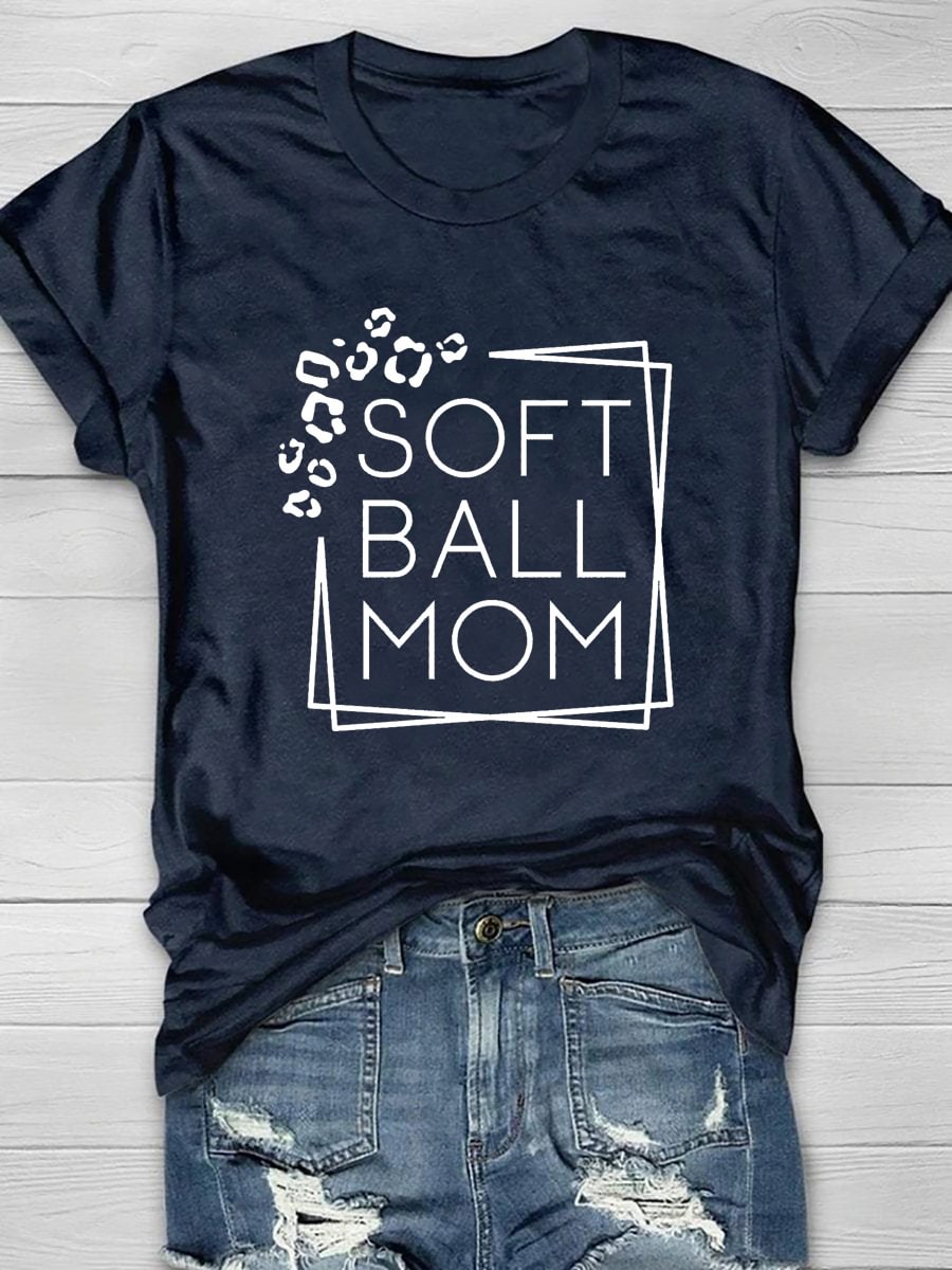 Leopard Softball Mom Print Short Sleeve T-Shirt