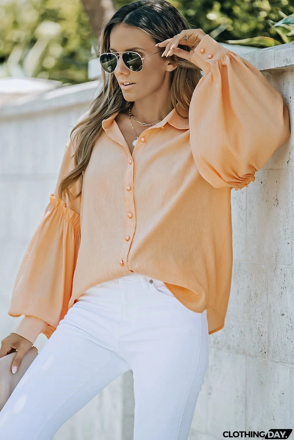 Ruffled Patchwork Bubble Sleeve Loose Shirt