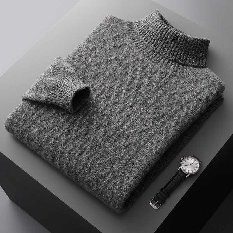 Turtleneck Pure Wool Sweater For Men REAL SILK LIFE