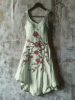 Vintage Celtic Knot With Cherry Blossoms Pattern Linen Tank Dress - Image 6