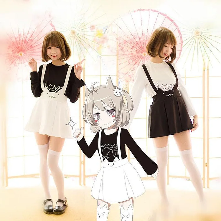 S/M/L Lolita Neko Cat T-Shirt/Suspender Skirt SP165346