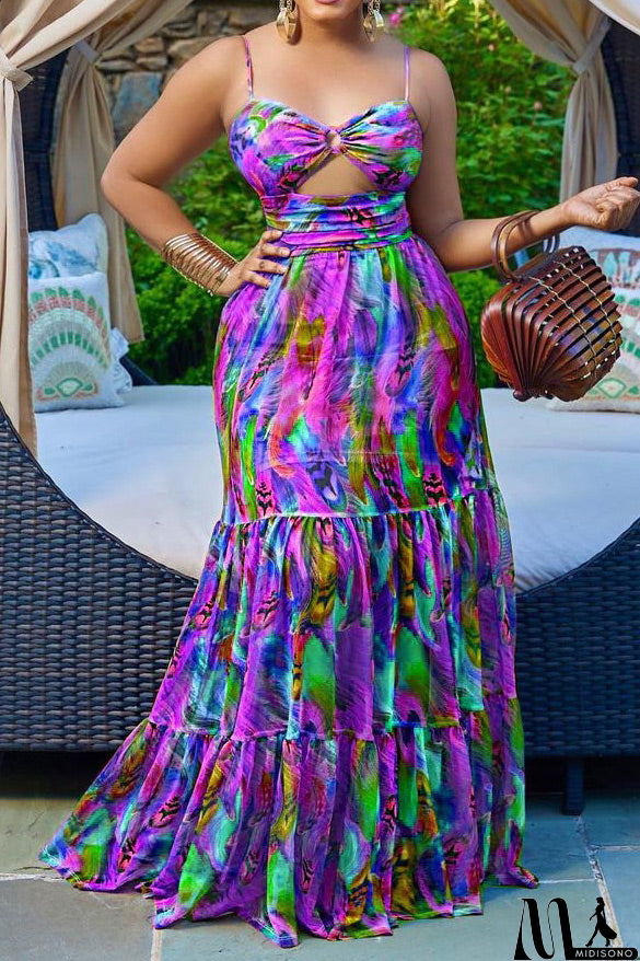 MidiSono - Sexy Print Cut Out Sleeveless Maxi Dress