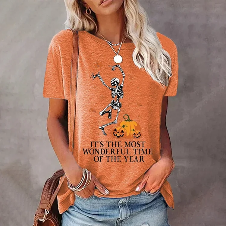 VChics It's The Most Wonderful Time of The Year Fall Drinking Pumpkin Skull T-Shirt