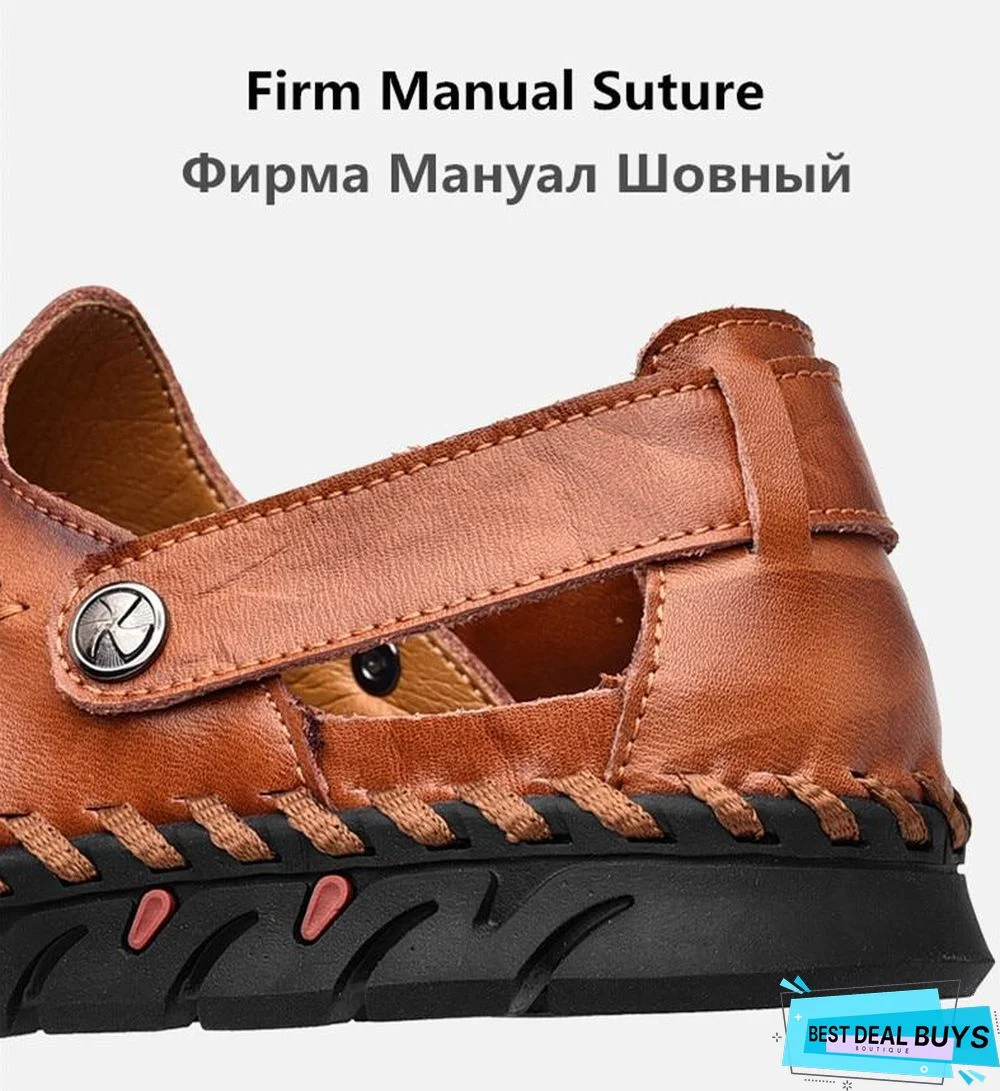 Men's Rome Genuine Leather Sandals Slip On Breathable Beach Sandal Shoes