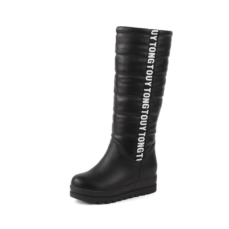 Gdgydh Winter Women Shoes Knee high Boots Female Elevator Flat Thermal Velvet Snow Boots Platform Cotton-padded Shoes Size 34-43