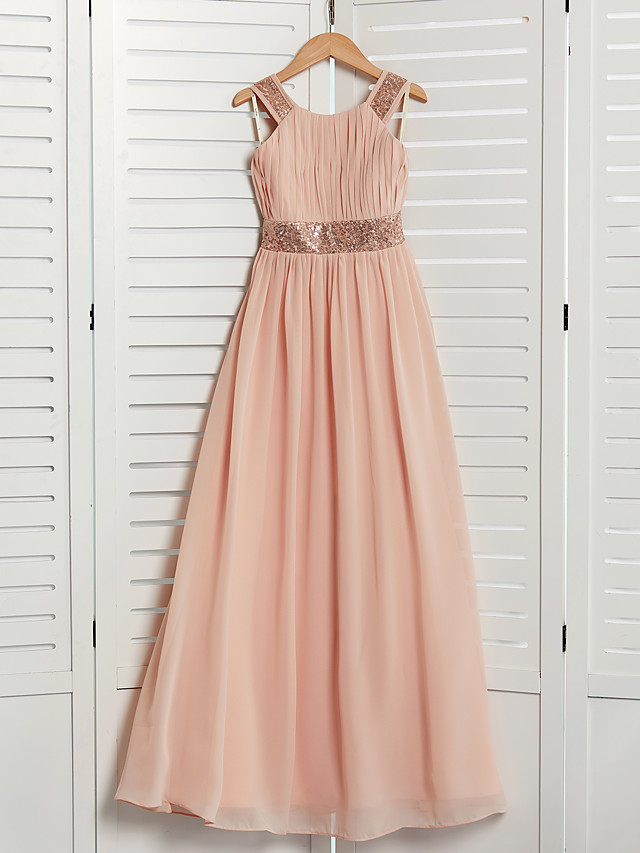 Bellasprom A-Line Jewel Neck Maxi Chiffon Flower Girl Dress With Lace Sash Ribbon Bellasprom