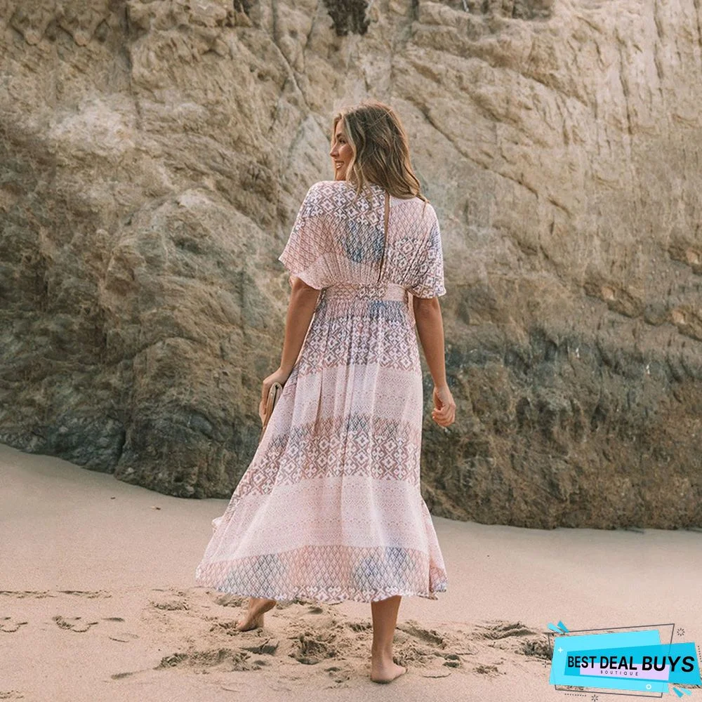 Printed Bohemian Irregular Printed Beach Sunscreen Blouse Skirt