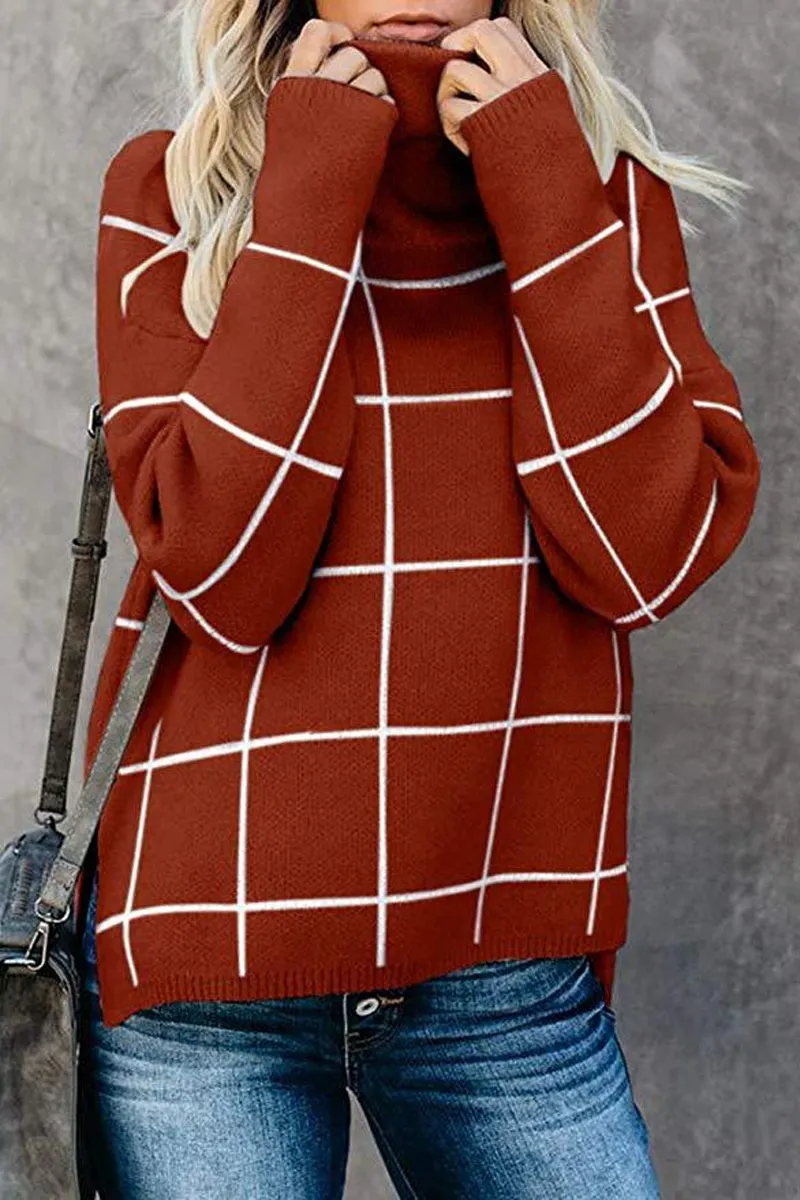 Turtleneck Plaid Casual Sweater