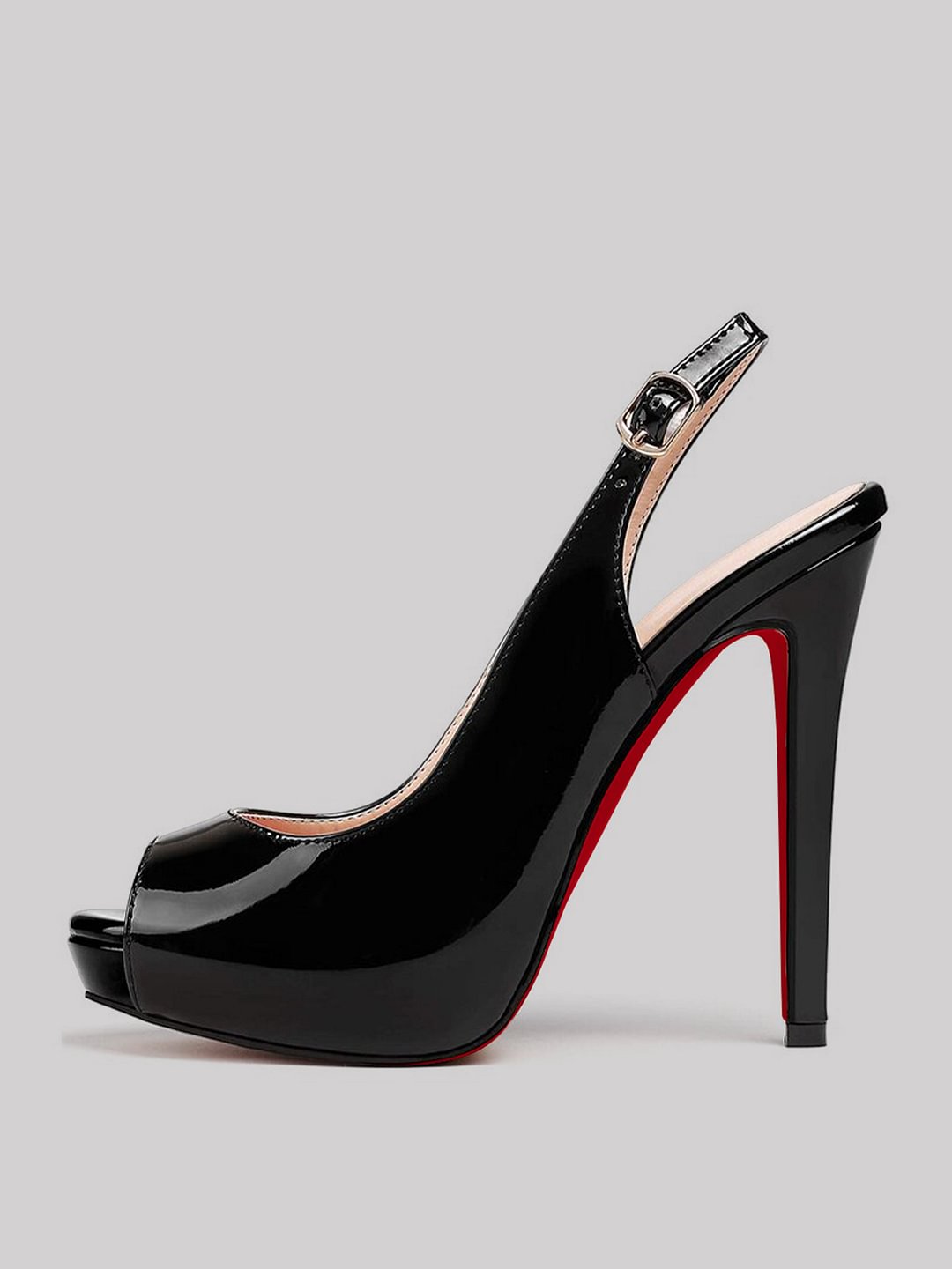 120mm Women's Strap Slingback Sandals Peep Toe Platform Red Bottoms Stilettos Patent Shoes