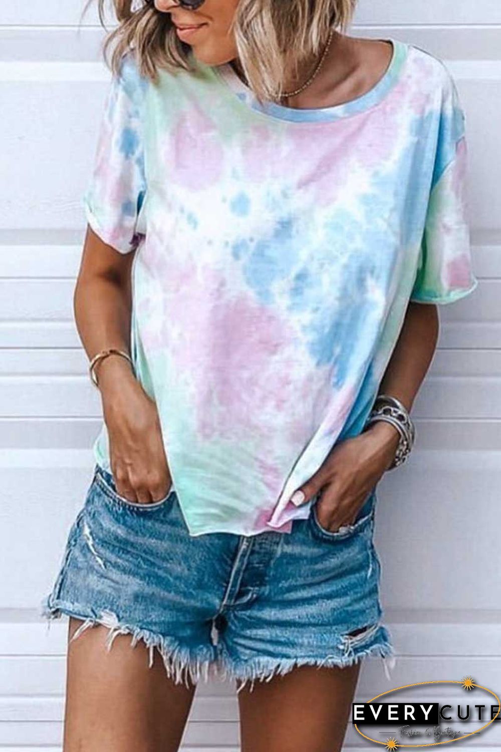 O Neck Tie-Dye Tops