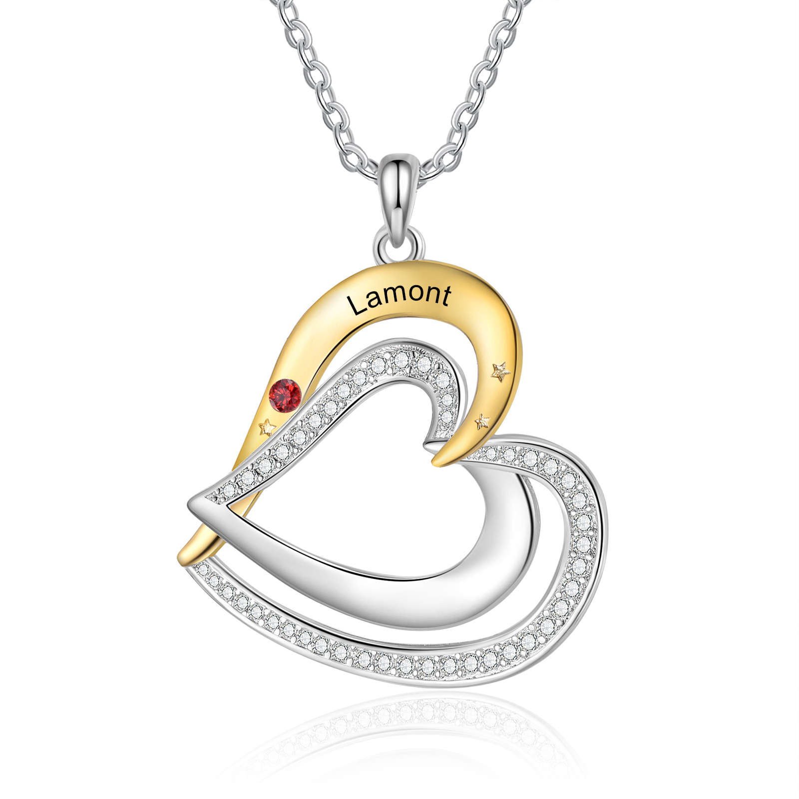 Personalised 1 Birthstone & 1 Name Necklace Custom Heart Pendant ...