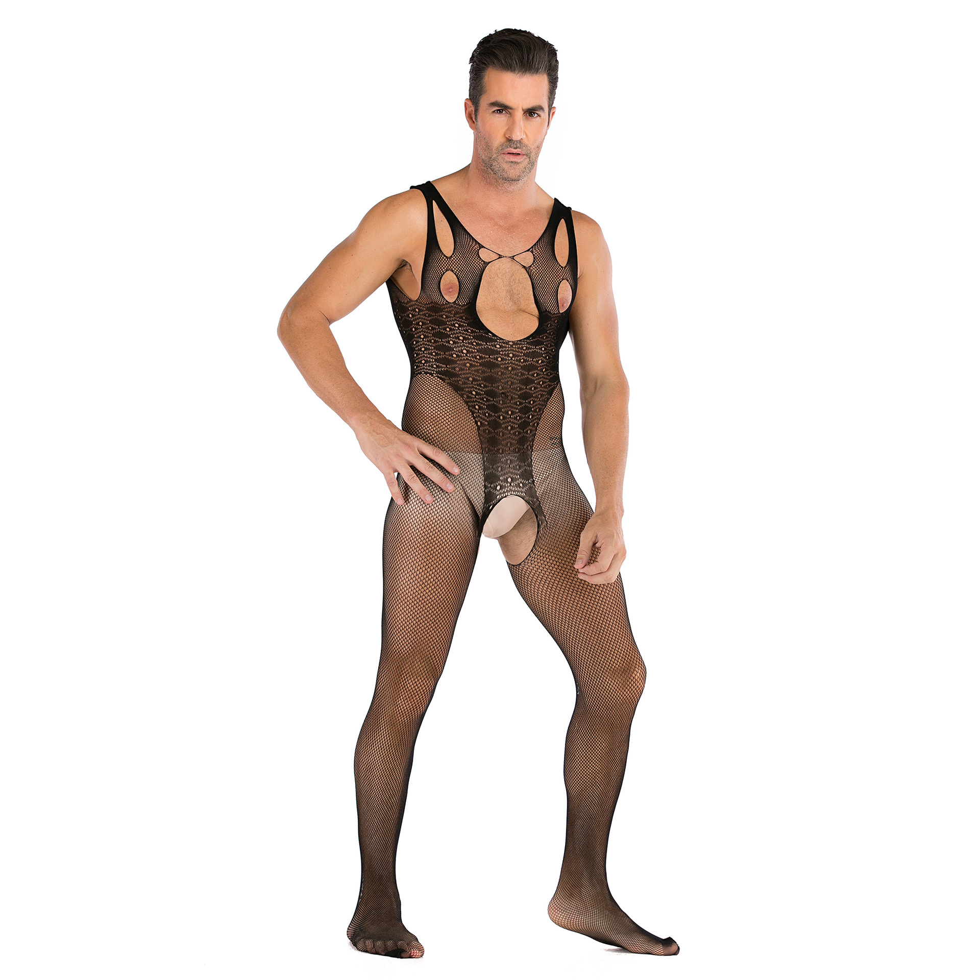 Lovingerie - Men's See-through Open-chest Mesh Jumpsuit