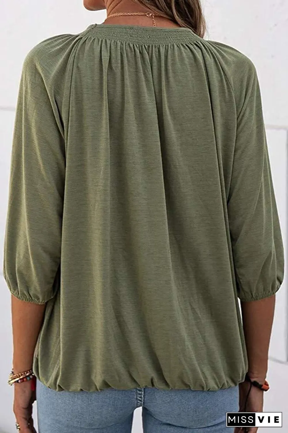 Casual Solid Split Joint O Neck Tops(7 colors)