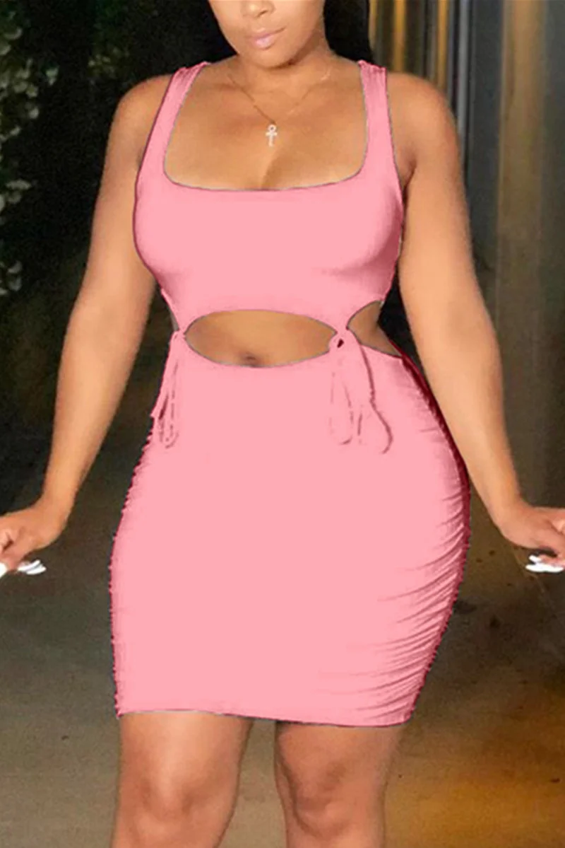 Pink Sexy Fashion Tight Sleeveless Skirt Set | EGEMISS