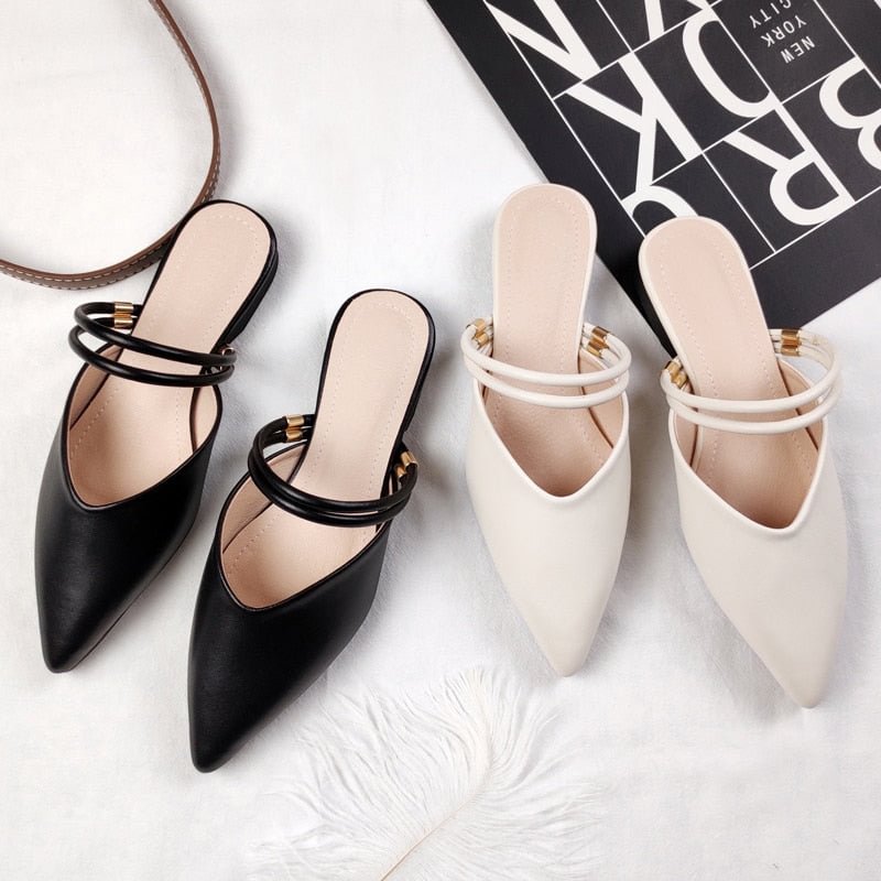 New faux leather women's flats for spring and summer 2021 with pointy designer slippers for fashion trends