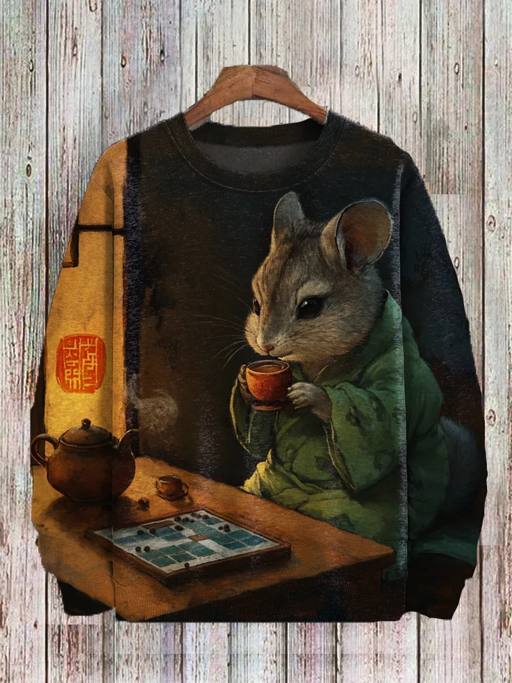 Men's Kimono Rabbit Tasting Tea Art Print Casual Sweatshirt