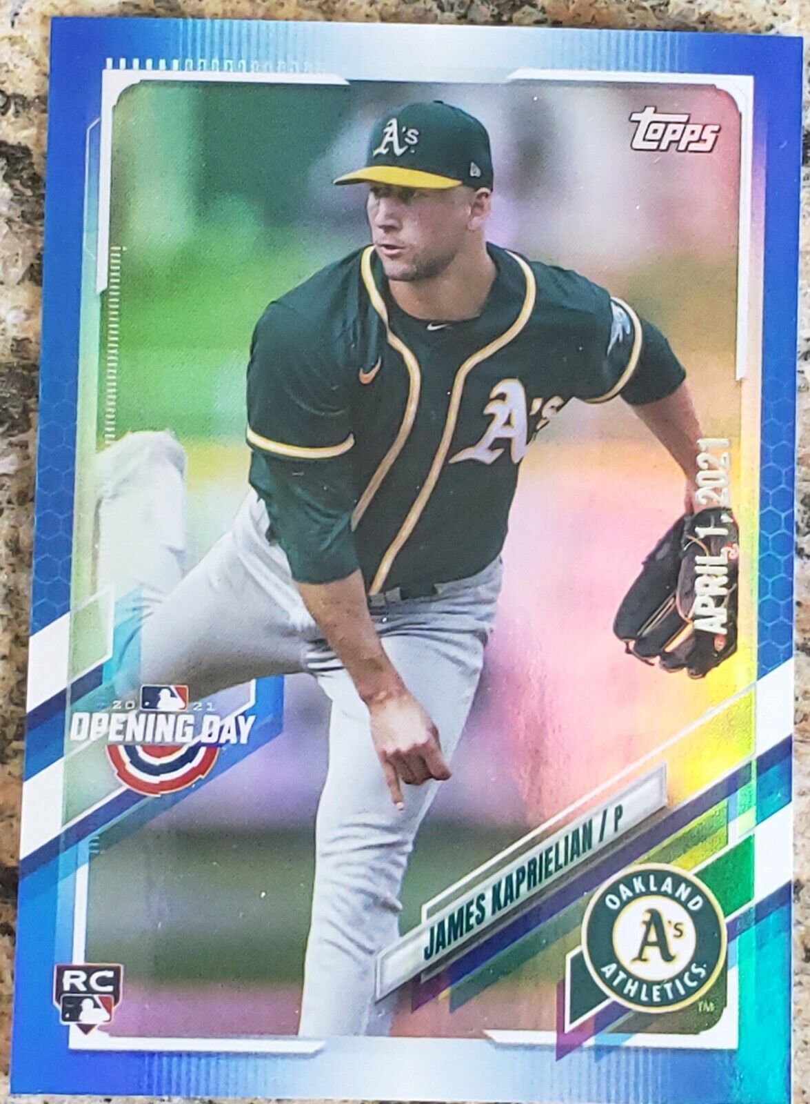 JAMES KAPRIELIAN 'OAKLAND ATHLETICS' 2021 TOPPS OPENING DAY APRIL 1 2021 CARD