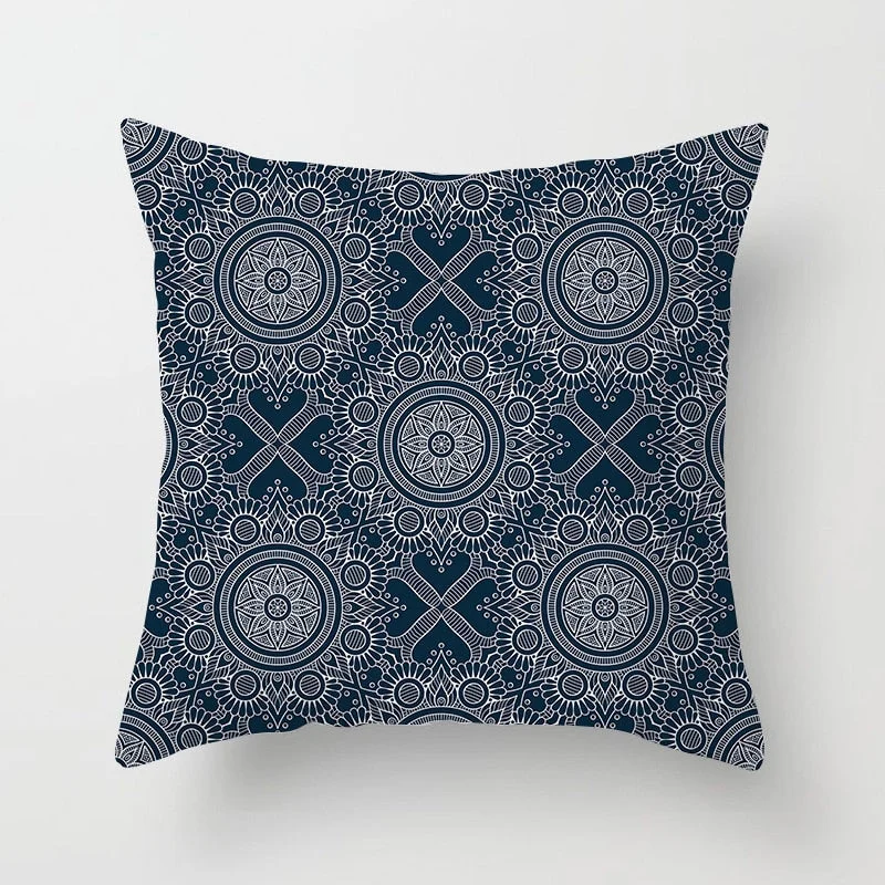 Blue White Porcelain Print Cushions Case Bohemian Style Mandala Geometry Pillows Case Modern Fashion Sofa Chairs Throw Pillows