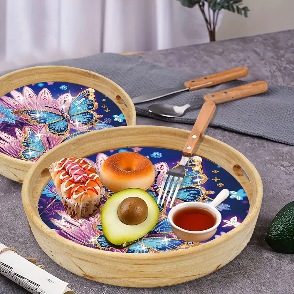 DIY Wooden Butterfly 5D DIY Diamond Painting Serving Tray for Home Table Decor
