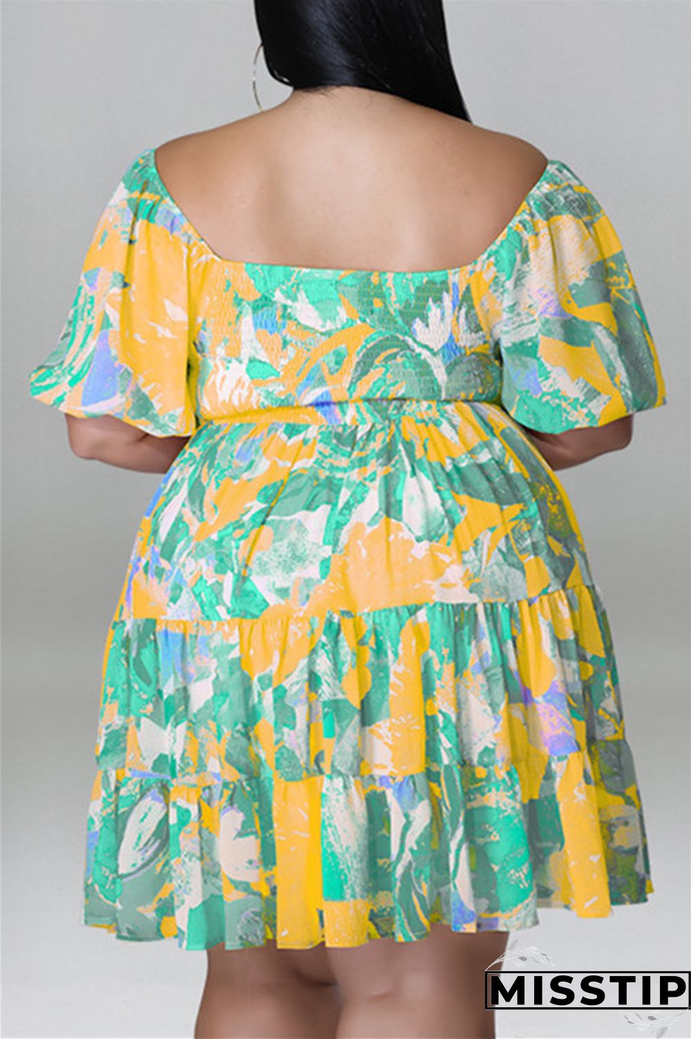 Blue Fashion Casual Plus Size Print Patchwork O Neck Short Sleeve Dress