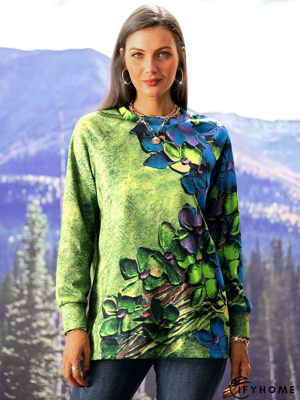 Printed Long Sleeve Sweatshirt | IFYHOME