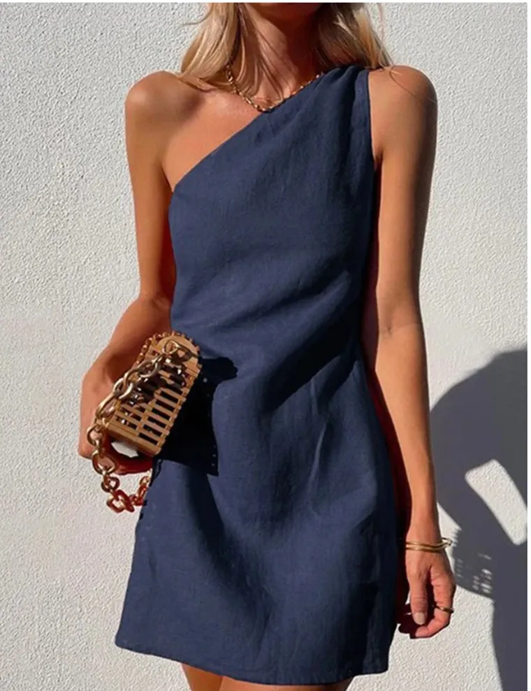 Brownm Color Slim Fit Temperament Commute Shoulder Dresses