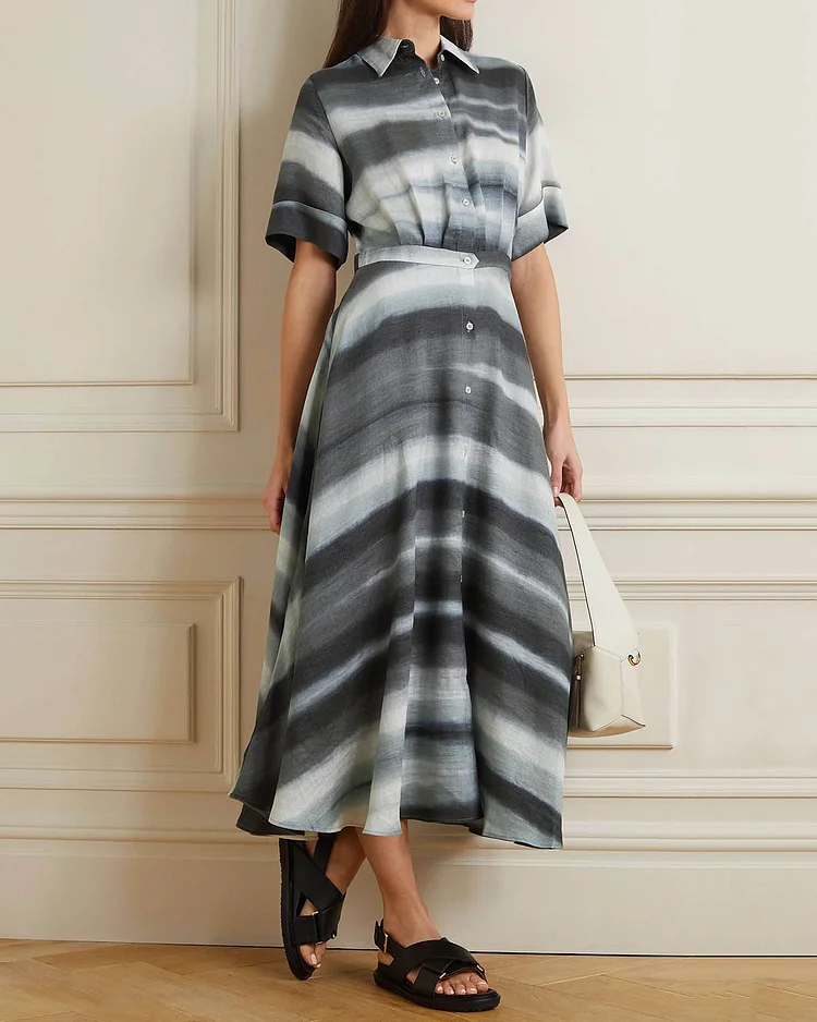Striped printed linen shirt dress