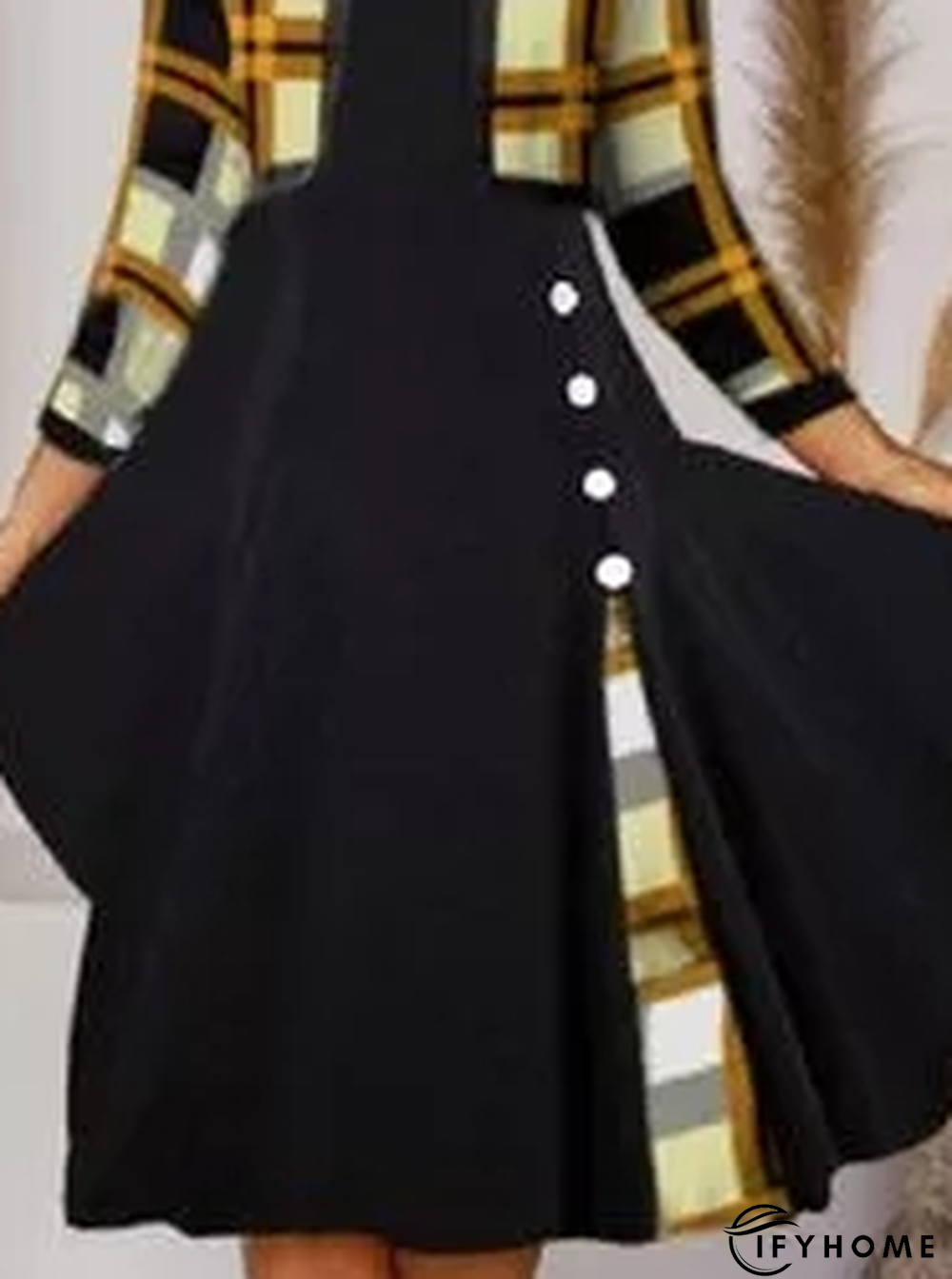 Color Block Tunic Round Neckline Fake Two Piece Midi A-line Dress | IFYHOME