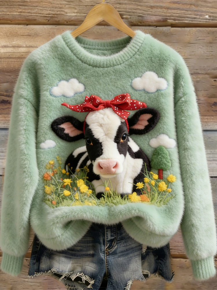 &ldquo;Bow Cow Girl Dinner&rdquo; Ugly Christmas Sweatshirt wearshes