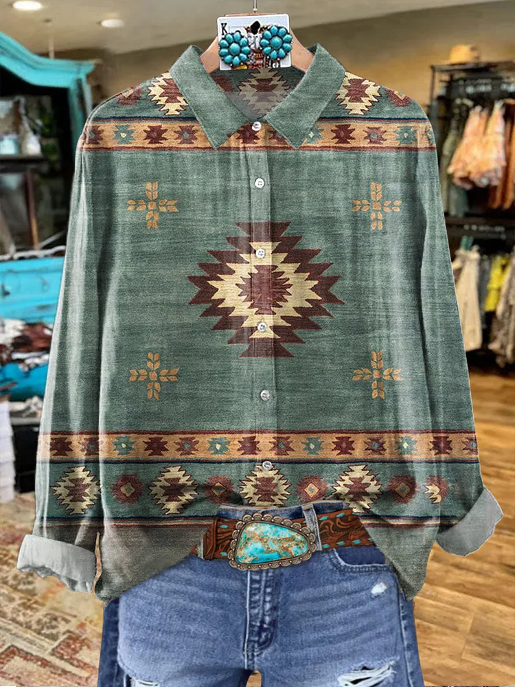 Women's Art Print Casual Cotton Shirt