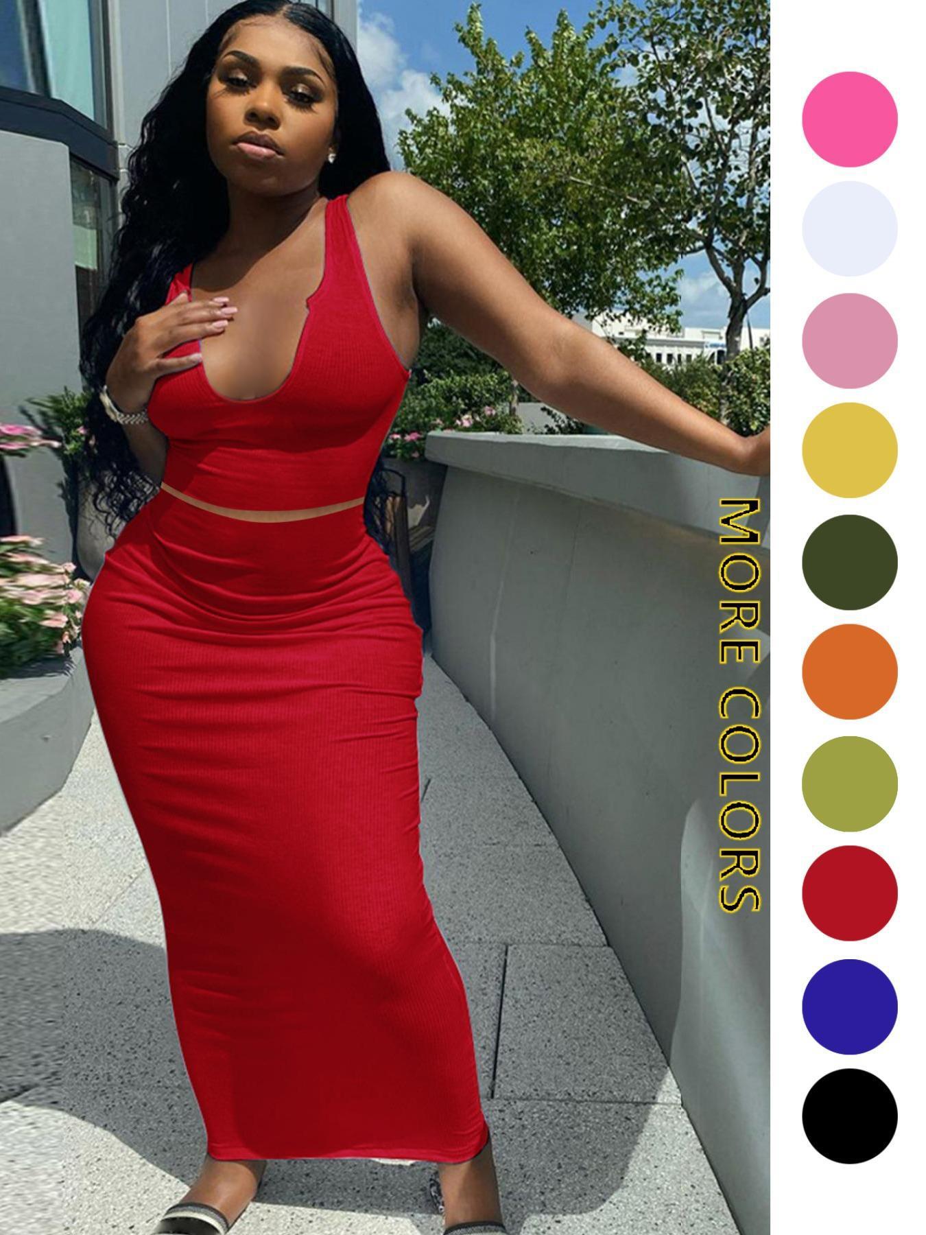 Two-piece Set Women's Solid Notched Neck Crop Tank Top & High Waist Bodycon Skirt Set, Casual Slim Sleeveless Top & Long Skirt, Ladies Summer Clothes for Daily Wear, Outfit Sets Women, Summer Outfits Set Two-piece Set Women's Solid Notched Neck Crop Tank Top & High Waist Bodycon Skirt Set, Casual Slim Sleeveless Top & Long Skirt, Ladies Summer Clothes for Daily Wear, Outfit Sets Women, Summer Outfits Set