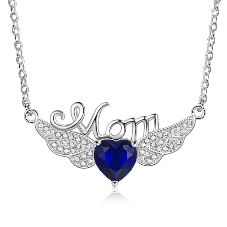 Personalized Mom Necklace Angel Wing with 1 Birthstone