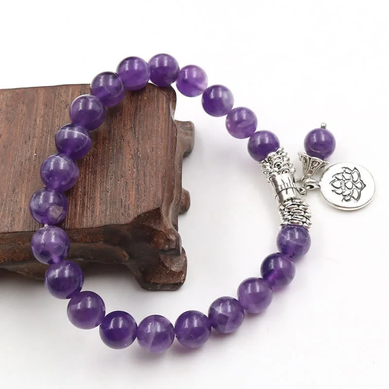 Amethyst Crystal Lotus Healing Balance Bracelet