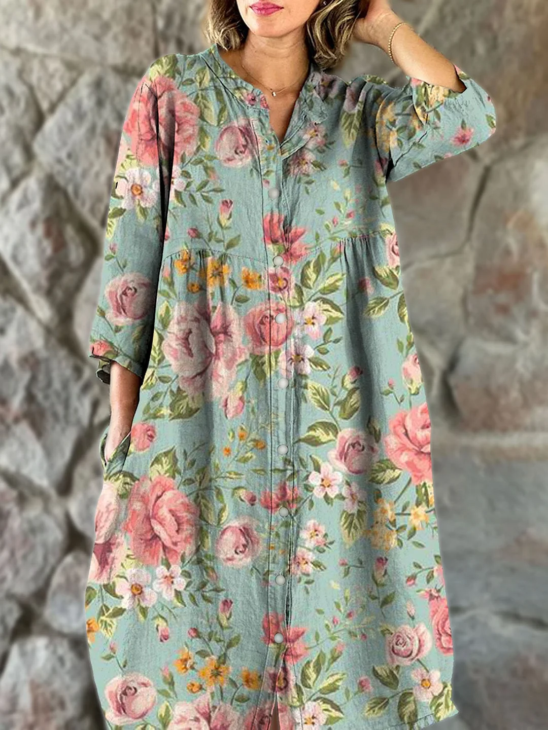 Women's Vintage Floral Art Print Casual Flowy Dress