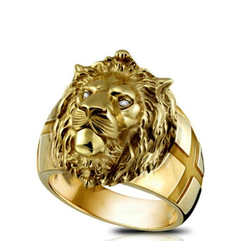 Wish Hot Selling Electroplated Gold Lion Head Men’s Ring Personality Cross Ring Men’s First Jewelry