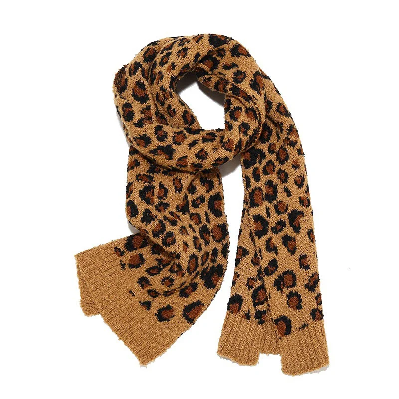 Women's Leopard Print Warm Wool Hat Scarf And Gloves Three-Piece Set