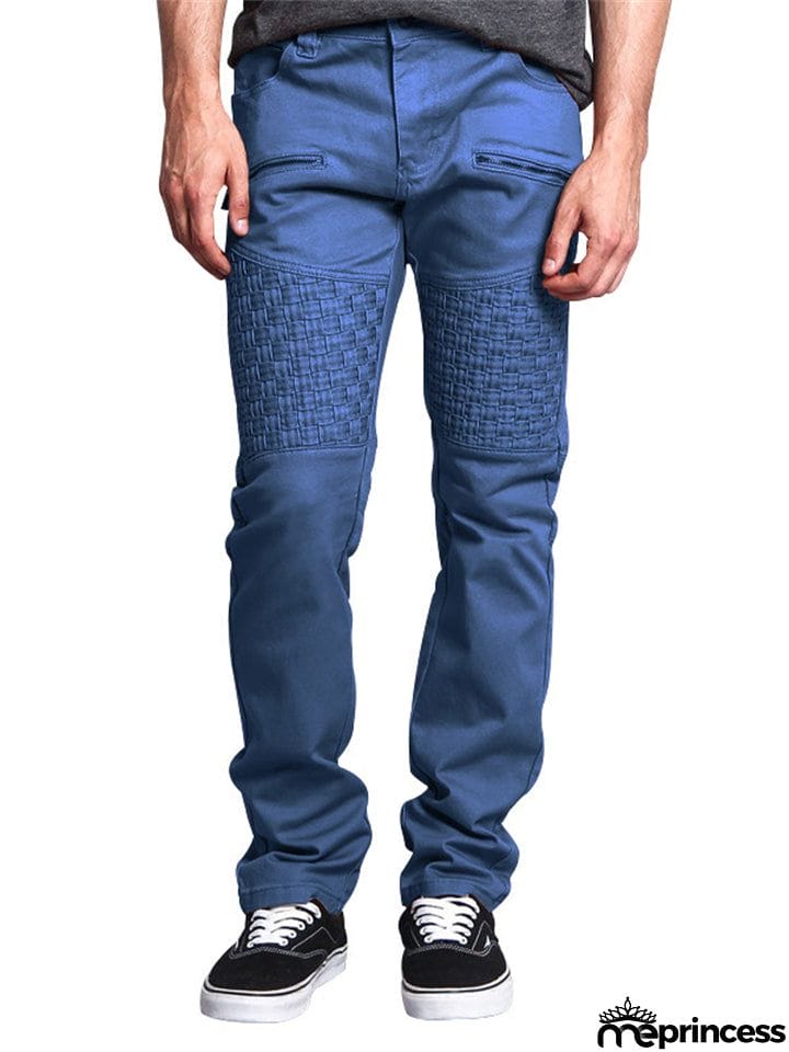 Men's Personality Leather Splicing Straight Leg Pants