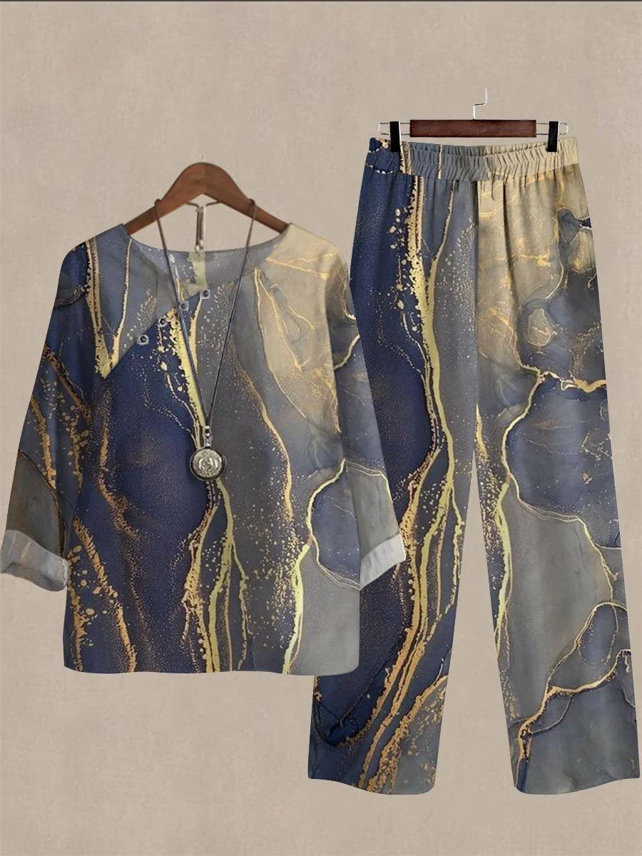 Spring And Autumn Art Inkjet Print Casual Two-piece Suits