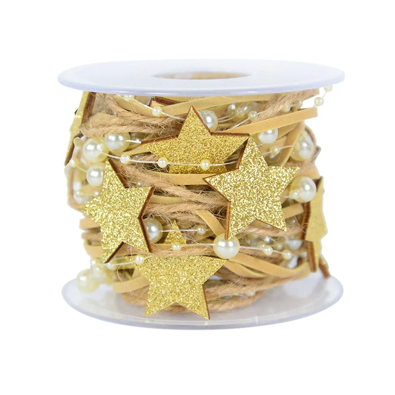 1/2M Christmas Ribbon Decoration Star Bead Chain Ribbon Xmas Tree Ornament DIY Christmas Gift Box Packaging 2022 New Year Natal