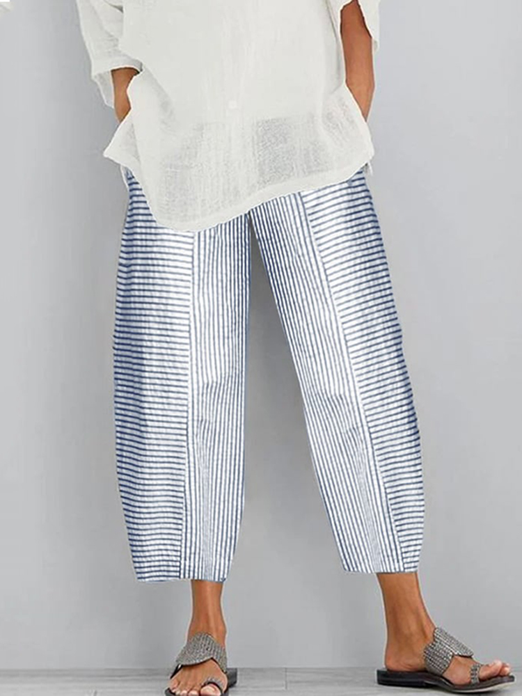 Comstylish Women's Stripe Print Irregular Hem Casual Trousers