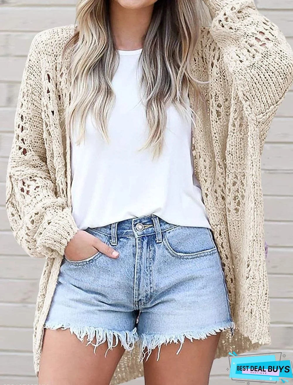 Casual Loose Long-Sleeved Hollow Cardigan