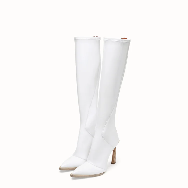 White Patent Leather Fashion Boots Chunky Heel Boots |FSJ Shoes