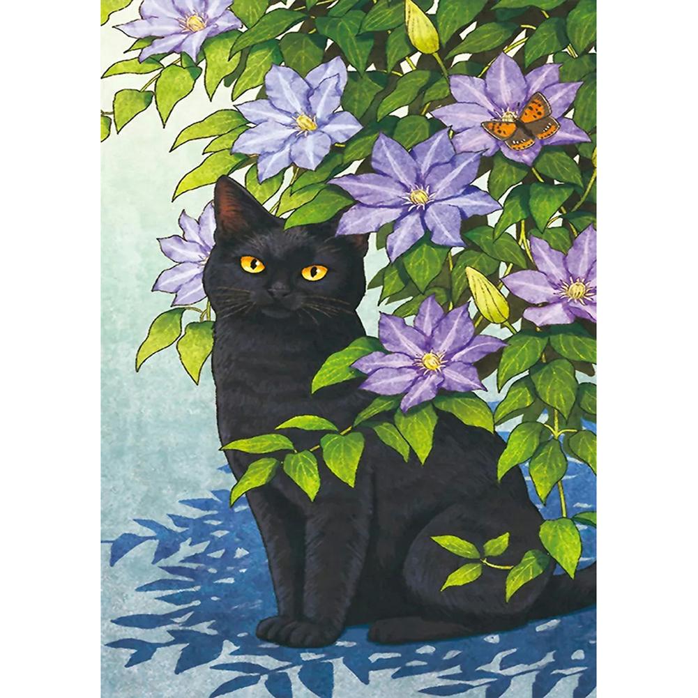 

Cat and Flower - Round Drill Diamond Painting - 30x40cm, 501 Original