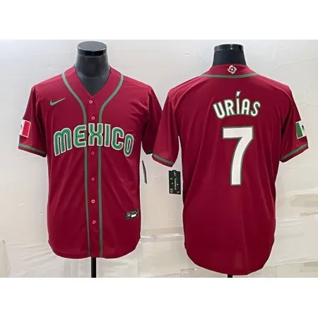 Men's Mexico Baseball #7 Julio Urias 2023 Red World Baseball Classic Stitched Jersey ZV15